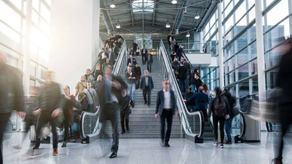View of people walking in the subway