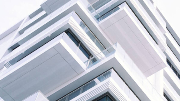 Bottom view of a modern commercial building