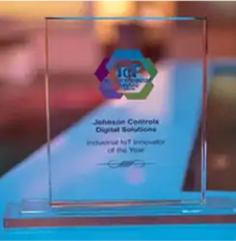 Close up of the Johnson Control Digital Solutions award