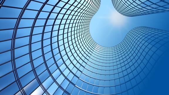 Low angle view of curved skyscraper