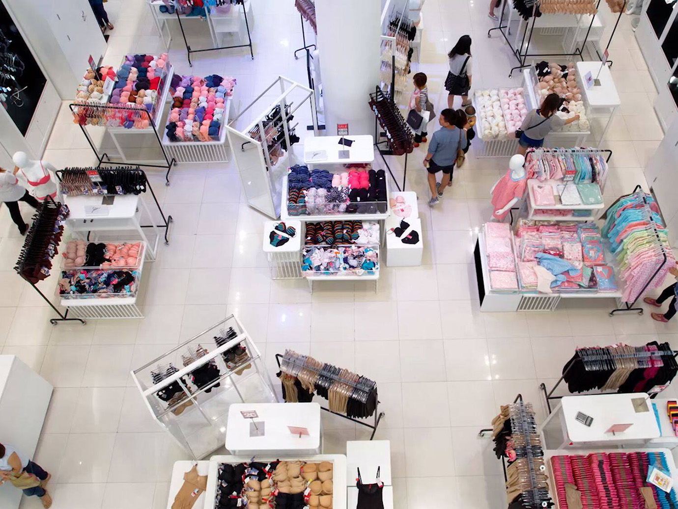 Aerial view of a clothing store
